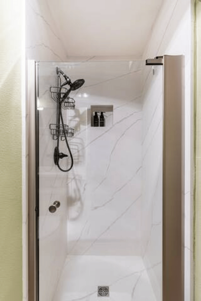 New slab shower.