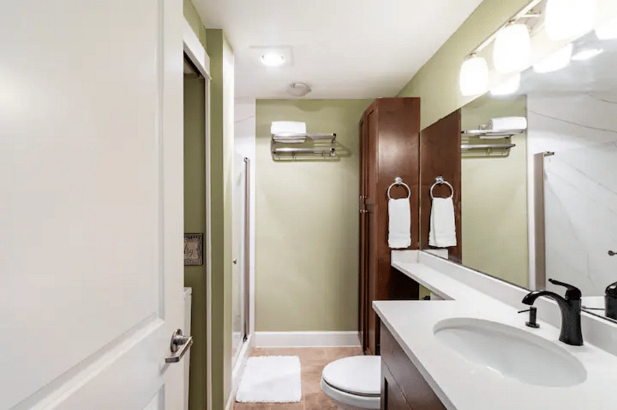 Attached bath with laundry.
