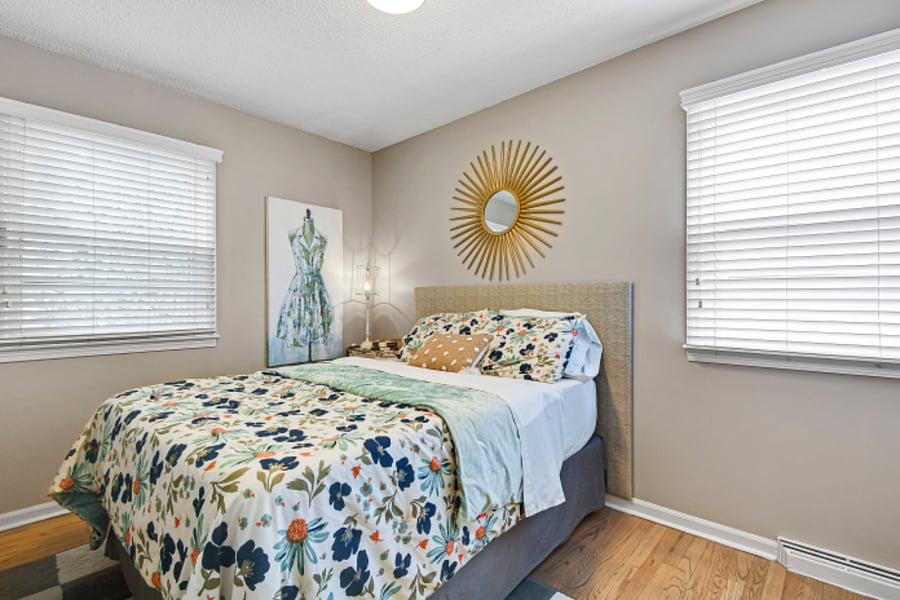 Third bedroom with full size bed and single closet. 
