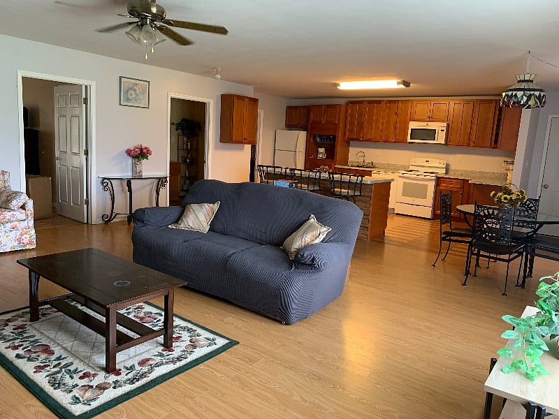 Veiw of open kitchen / living room area
