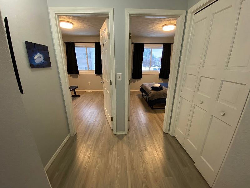 Spare room next door is used as a shared gym.