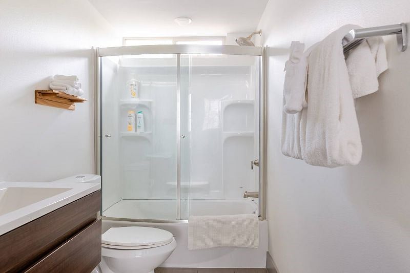 Bath includes a tub/shower combo unit.