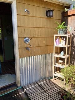 Outdoor shower off the bathroom