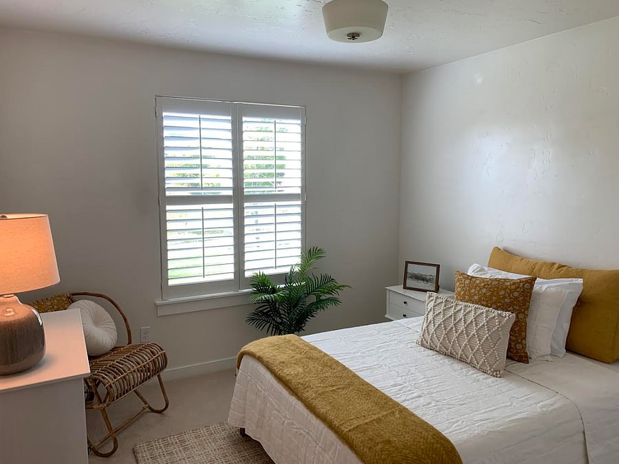 This guest bedroom has a view of the pond just out the window!