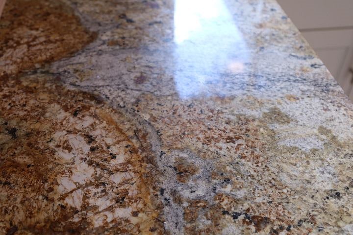 Granite countertops in the kitchen.