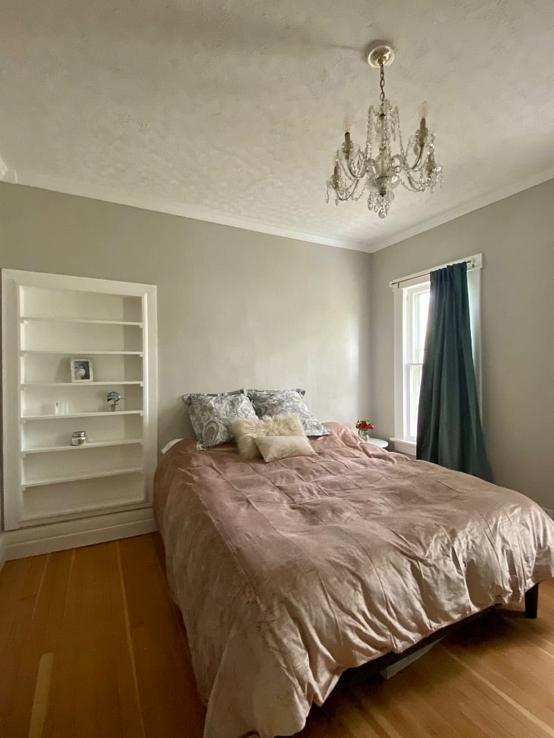 Master bedroom with California king memory foam mattress.