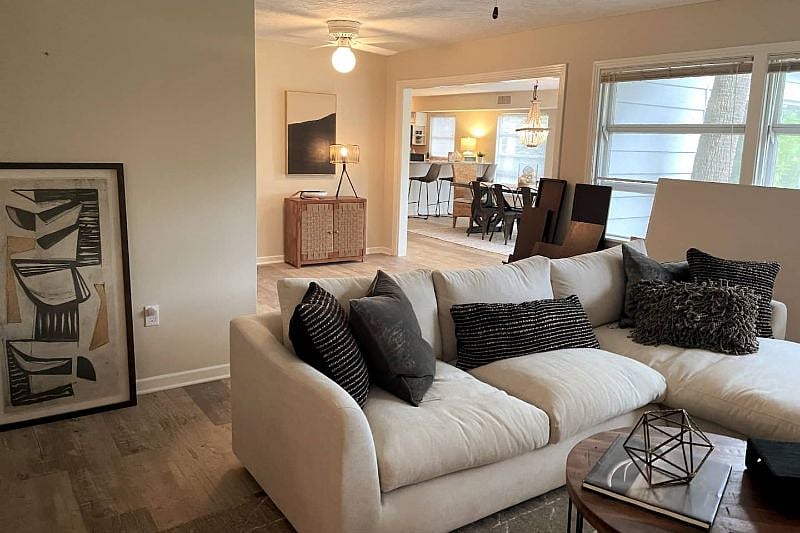 Open floor plan from living room to to dining to kitchen