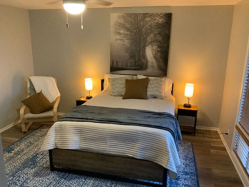 Large master bedroom with private full bath and walk-in closet