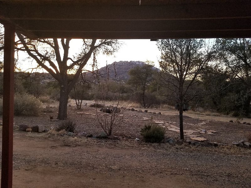 View of Granite Mountain and front circle drive from the patio and front door.