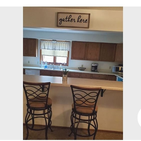 Kitchen peninsula. Kitchen is open to the living room.