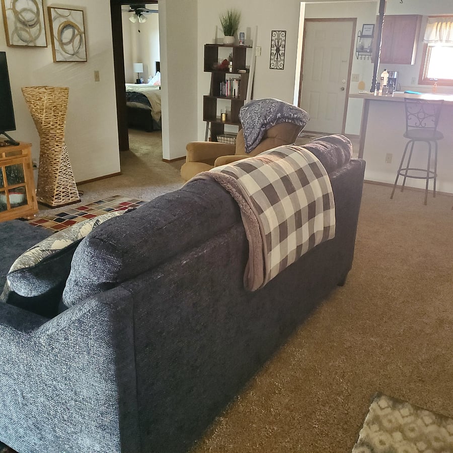 You can see the north bedroom and kitchen from this view.