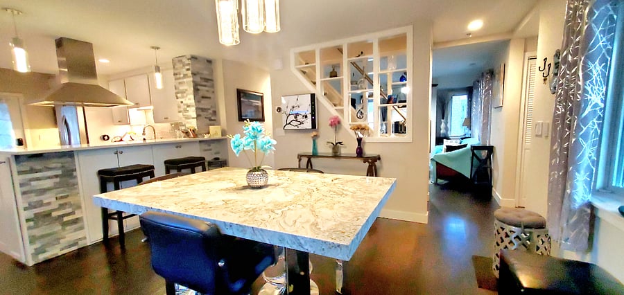 Open concept modern Kitchen and Dining Room.