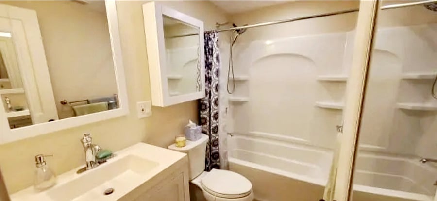 Your own private full bath just outside your bedroom door.