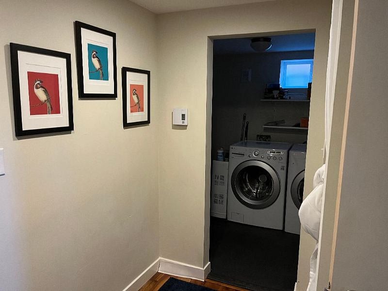 Hallway to laundry room and bathroom