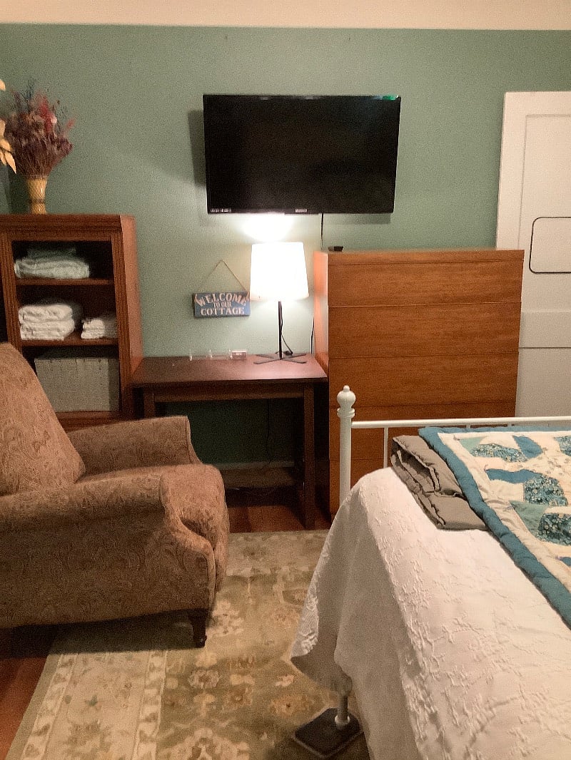 Room is 10x13. This is opposite of bed and only one recliner chair will be here. 