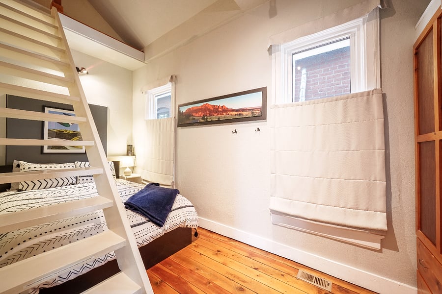 Master bedroom, stairs to the loftMaster bedroom, stairs to the loft