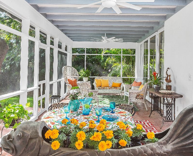 Screened in porch overlooking Tampa Bay