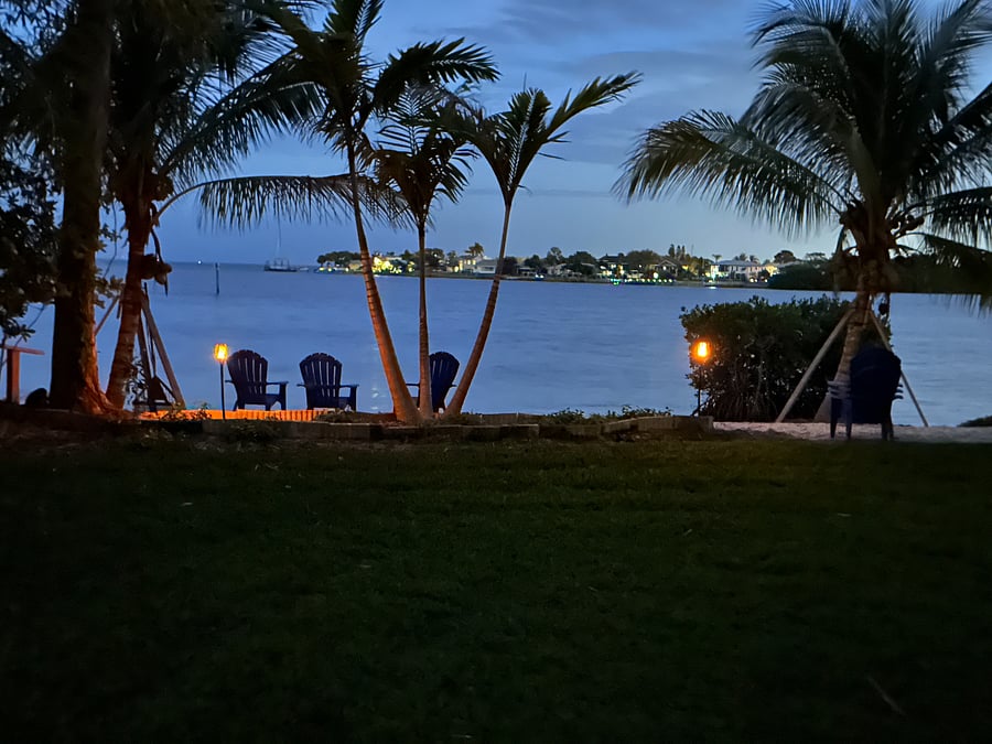 Private Beach on Big Bayou, Tampa Bay, at night