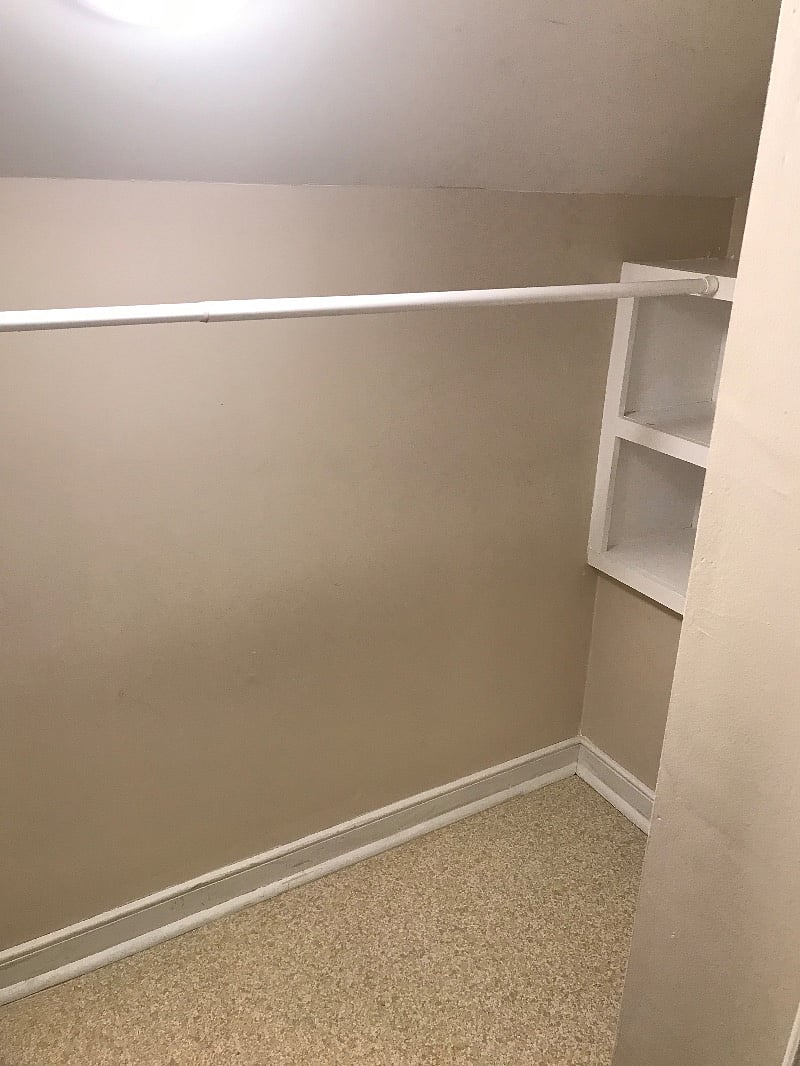 Closet storage area with shelves