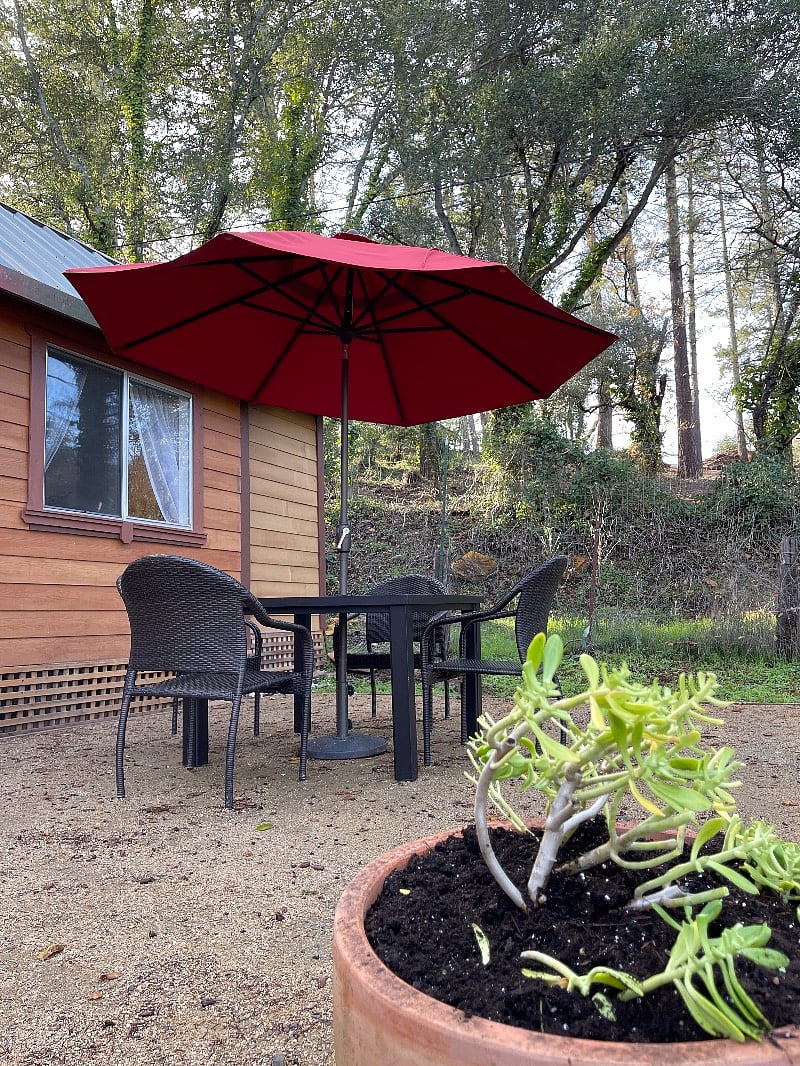 This private patio is for outdoor California living - top of the line patio furniture to use for dining, reading or exercise.  
