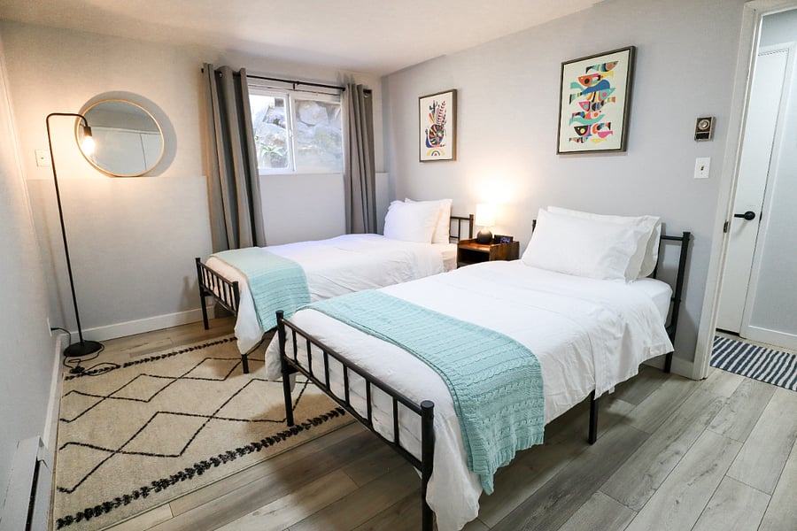 Bedroom 2, Twin XL sized bed - can be put together and make a King sized bed, extra pillows, Twin XL bed sheets, King sized bed sheets, duvet, and extra blankets