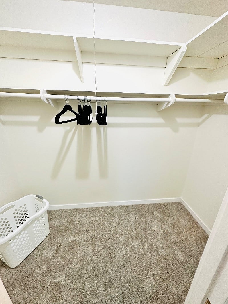 Walkin closet in the primary bedroom. A lot of much needed space.