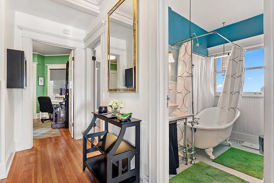 View from bathroom to office/guest room