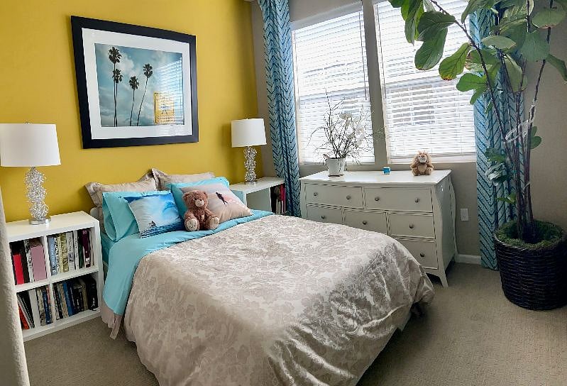 Very cozy room full of light in the morning if you like it, blinds are available to block the light.  Plenty of storage.  Comfortable mattress to ensure a rejuvenated sleep. 