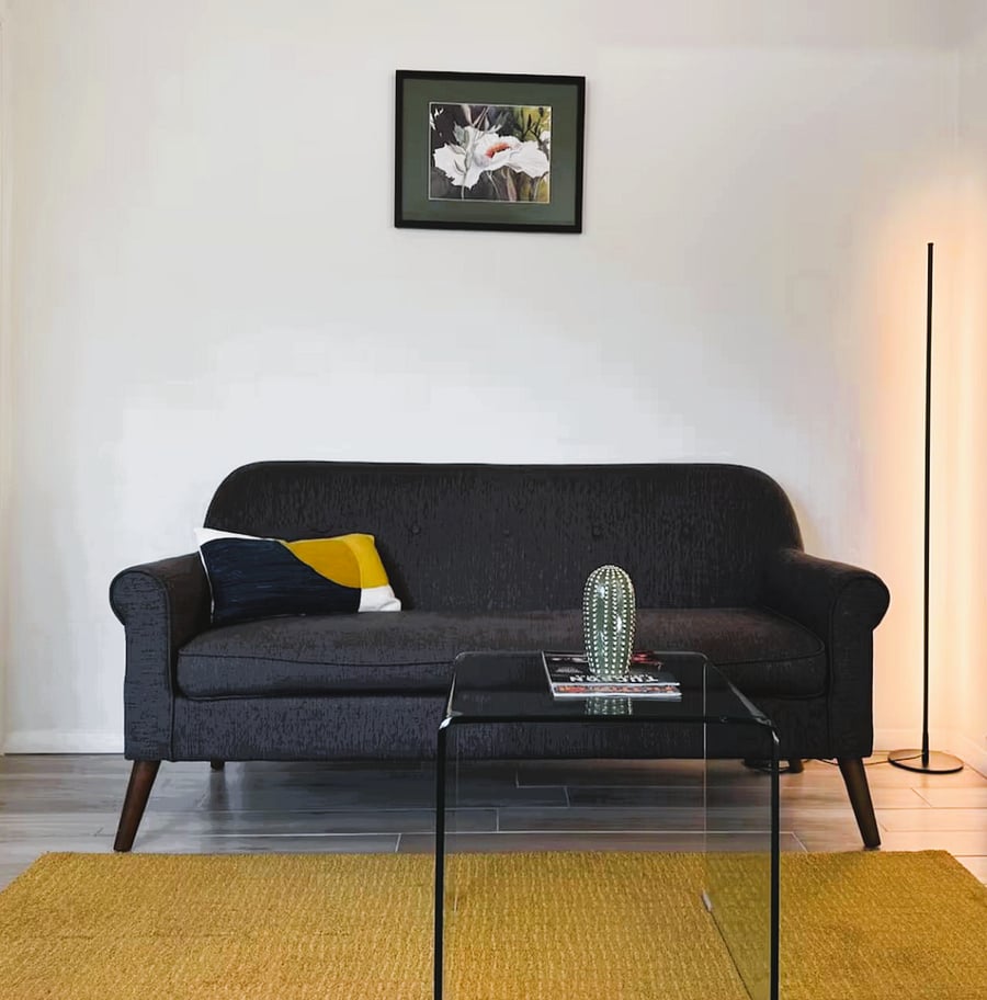 Cozy sitting area - sofa faces the 50" smart TV
