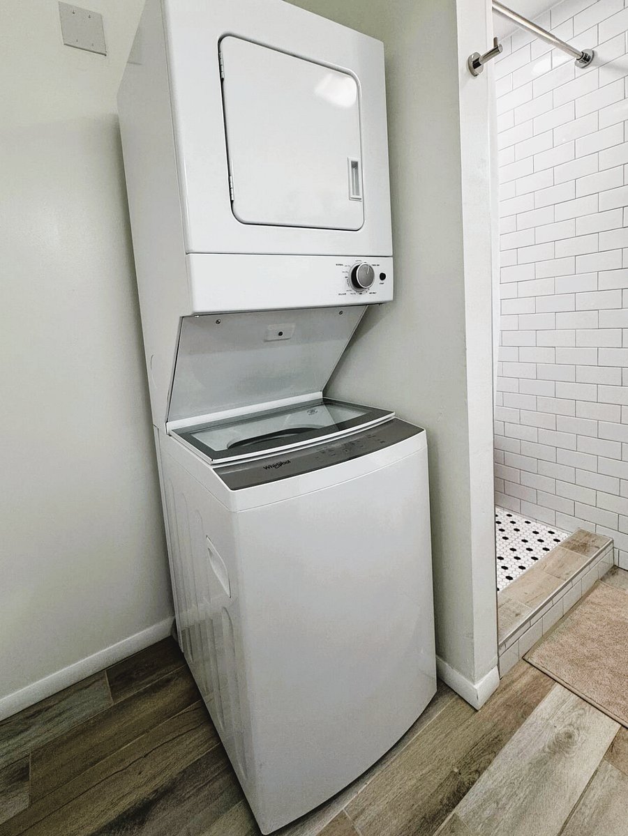 Washing machine and dryer, located in the bathroom