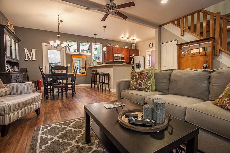 living space and kitchen