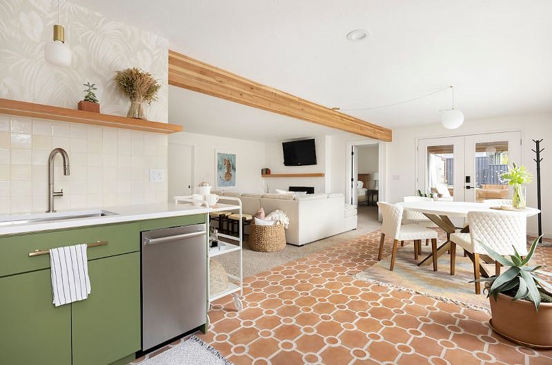 another angle on the kitchen, dining area, living room.