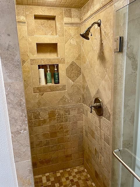 Large bathroom with walk-in shower