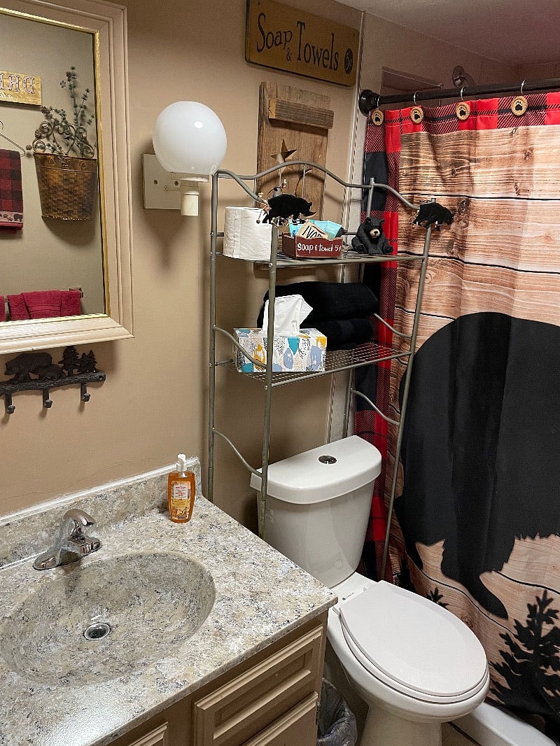 Bathroom with newly redone walk-in shower along with other essentials