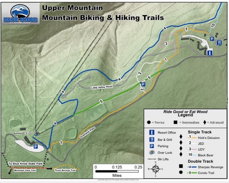 The mountain bike trails are maintained for Blue Knobs Annual Mountain Bike Race. This makes for great hiking and trail running too.