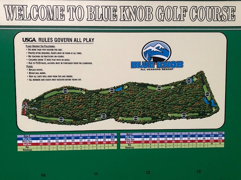 Blue Knobs 9 hole golf course. Walk out the door to grab your cart or walk 9 holes at an additional cost.