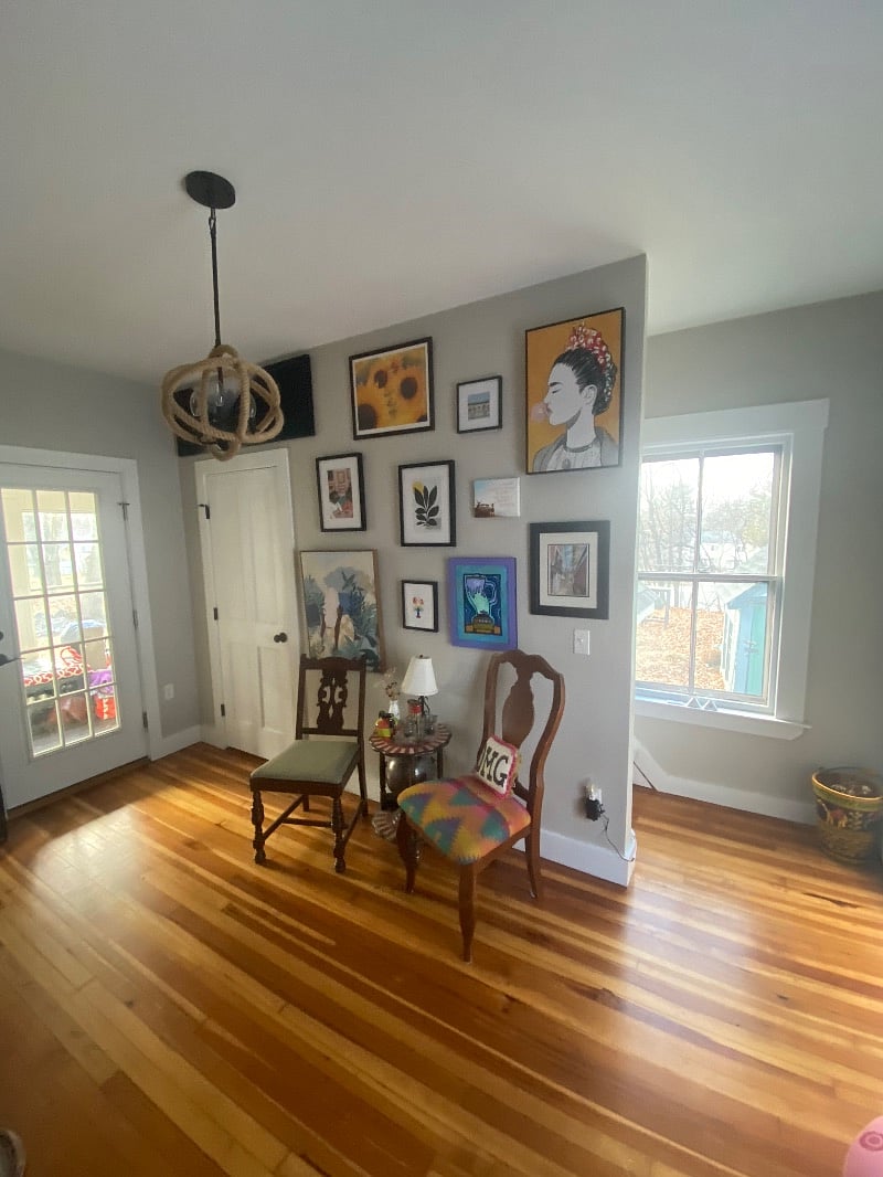Parlor/sitting room with coat closet and guest bathroom