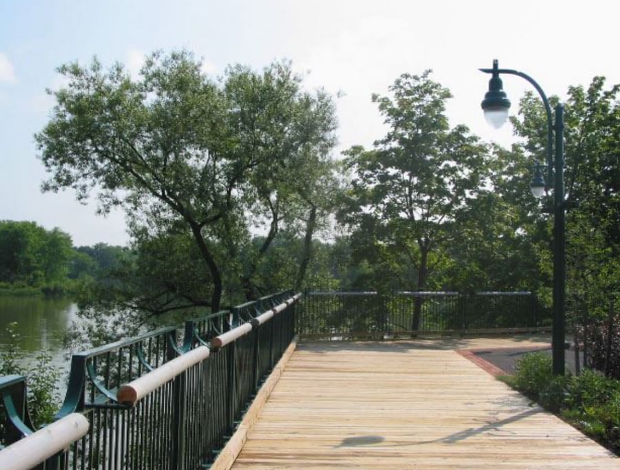 The River Walk brings you to downtown restaurants and to an overlook of Saccarappa Falls