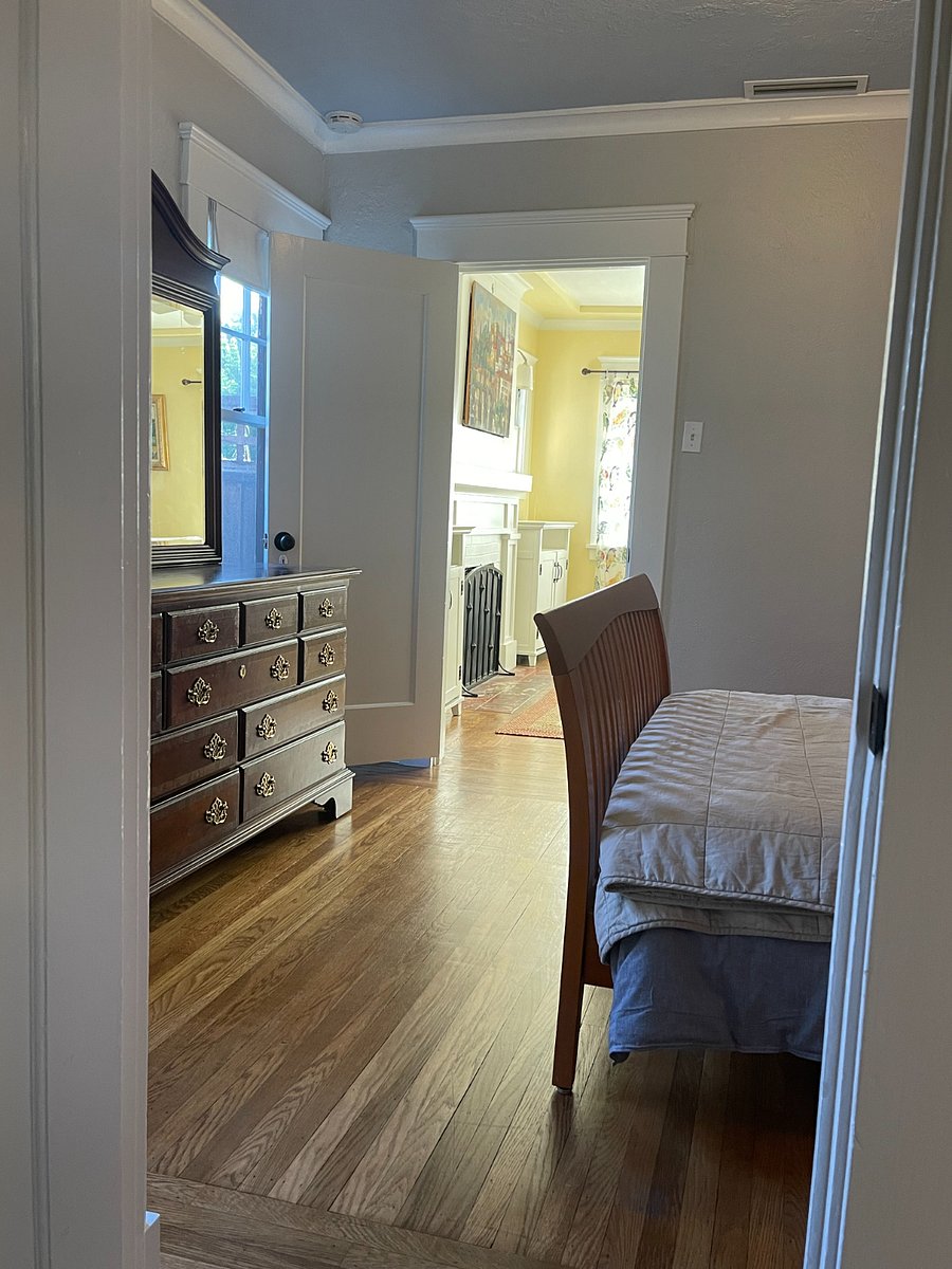 Main bedroom opens to living room (wonderful morning light).