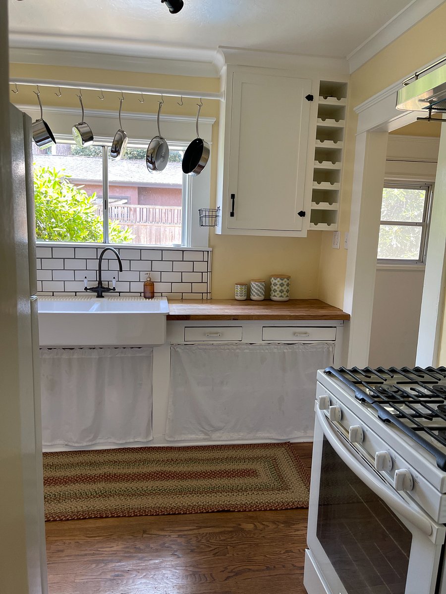View of kitchen from back hallway.