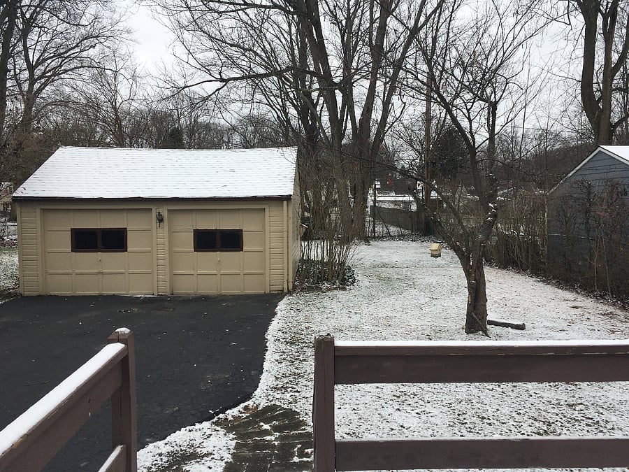 Wintertime view of backyard from patio