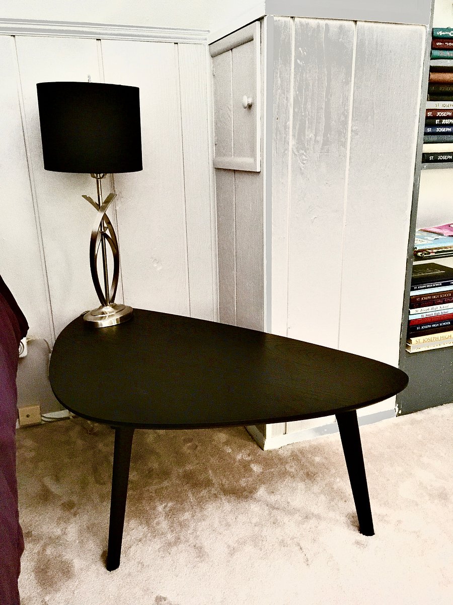 Black Wood Mid Century table with Silver Metal lamp