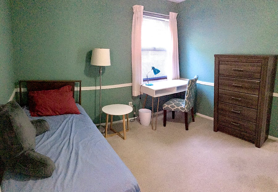 Flexible layout guest room / office / extra sleeping space for visiting family.
Summertime capture of Home Office Bedroom corner angle view