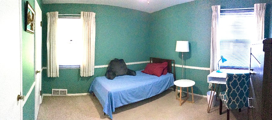 Flexible layout guest room / office / extra sleeping space for visiting family.
Summertime capture of Home Office Bedroom entrance wide angle view