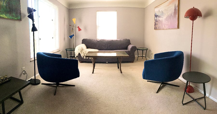 Comfy Cozy Living Room: Comfortable, modern living room with large smart TV perfect for relaxing after long shifts