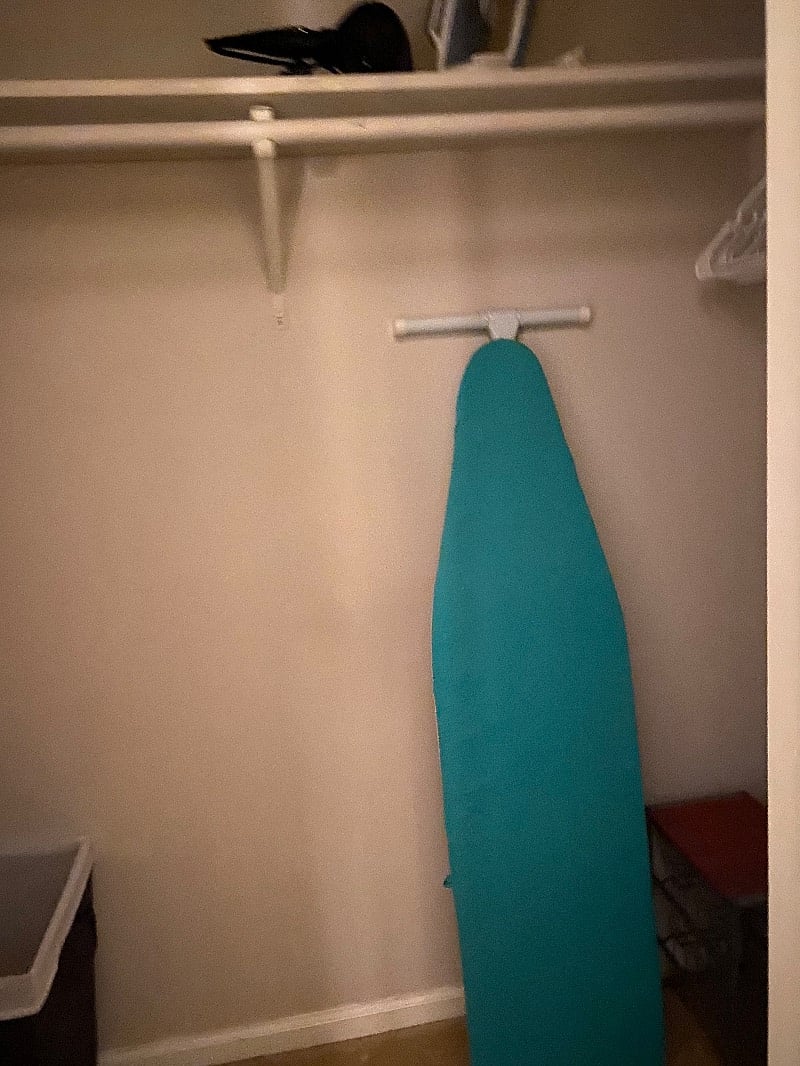There are two large closets located in the bedroom, one has built in shelving the other housing ironing board, iron, hairdryer and organizing shelves. 