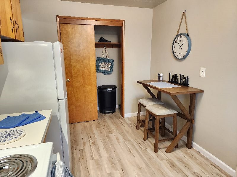 Kitchen eating area and pantry storage