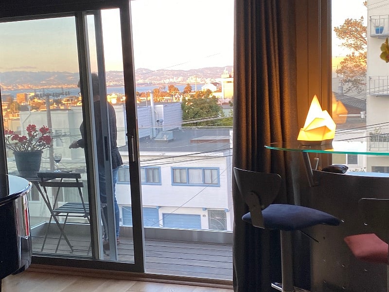 Balcony in front of home - expansive sunset bay/city skyline views
