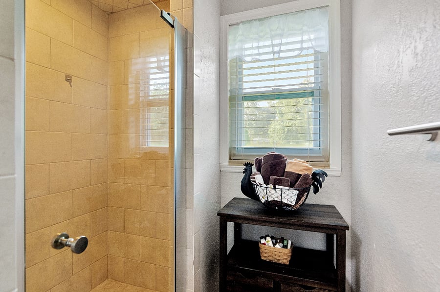 Tile shower stall.