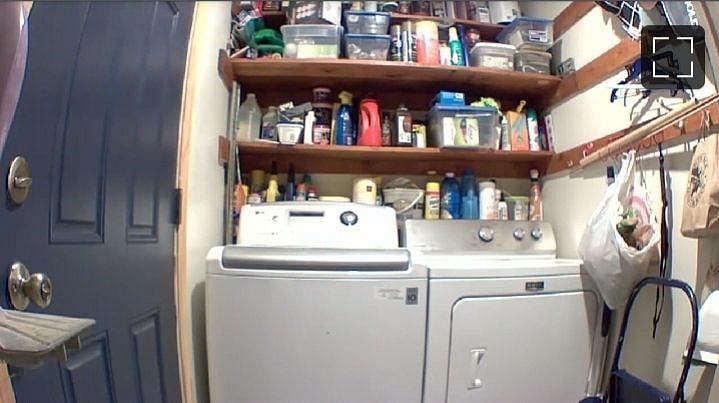 Top load full size washer and dryer. Cleaning supplies plus some supplies under kitchen sink, bathroom sinks etc.